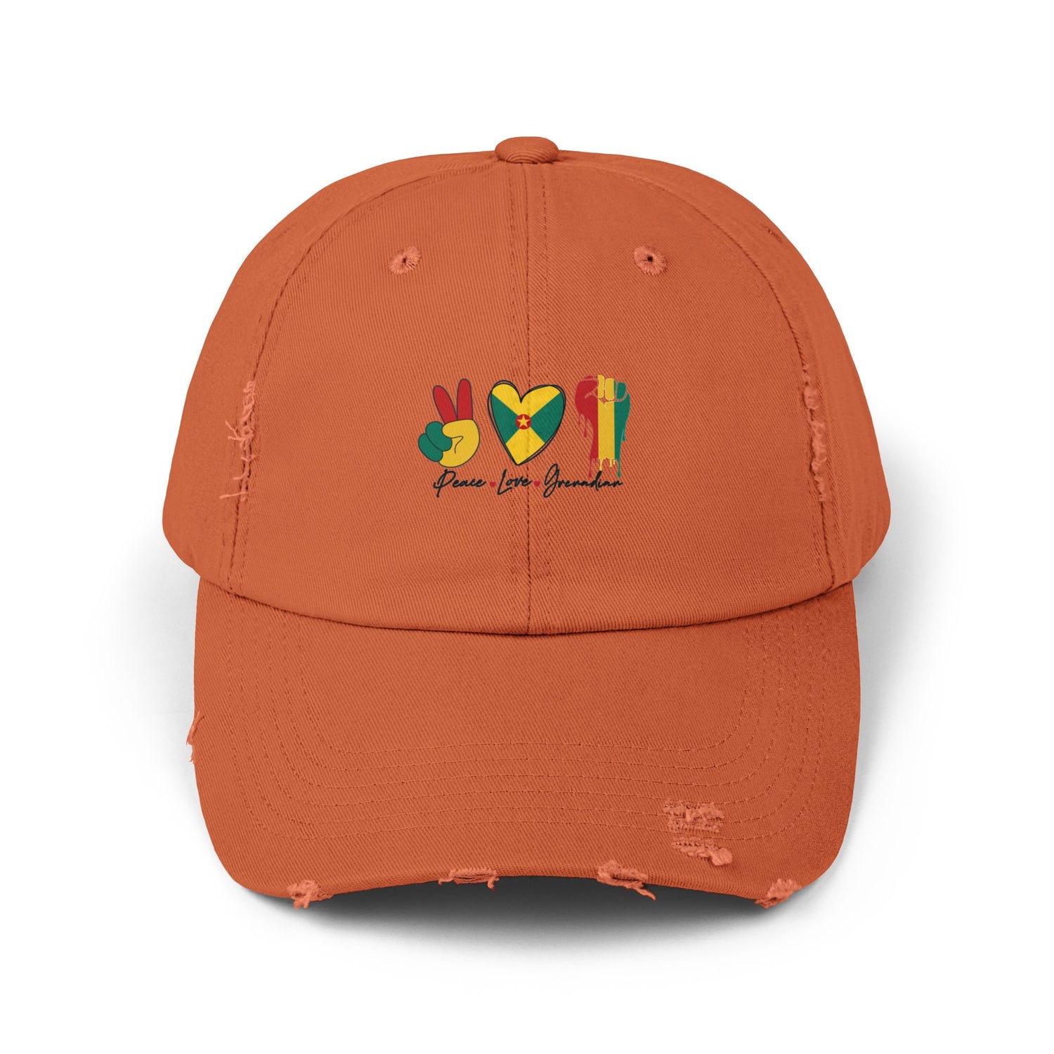 Unisex Distressed Grenada Cap with Peace Symbols | Relaxed Denim Hat for Everyday Wear | Casual Gift for Friends, Summer Accessory | Beach Vogue